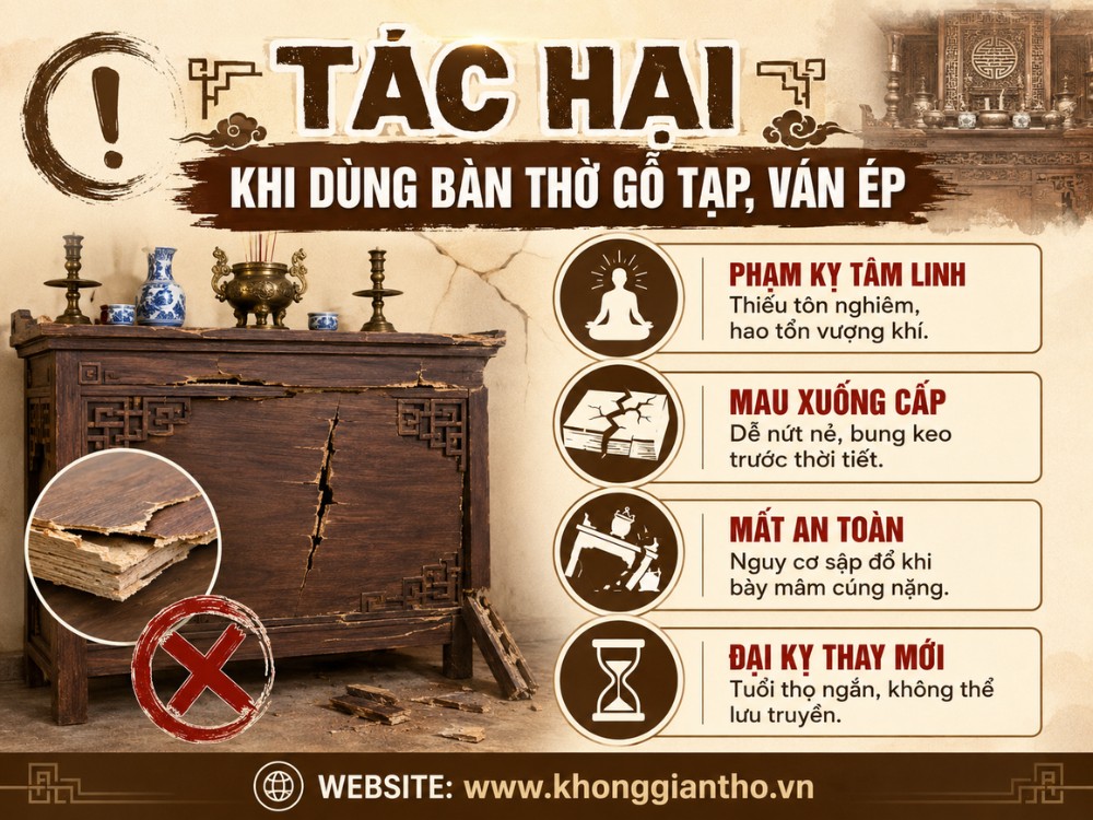 4 tác hại khi dùng bàn thờ gỗ tạp, ván ép