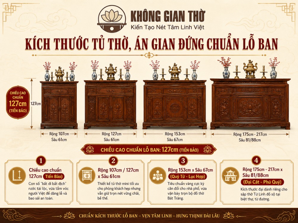 Kích thước án gian, tủ thờ chuẩn lỗ ban
