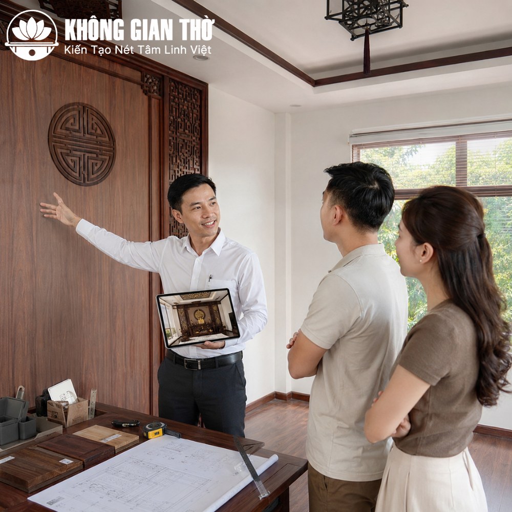 Lên phối cảnh 3D và tư vấn cụ thể về phòng thờ