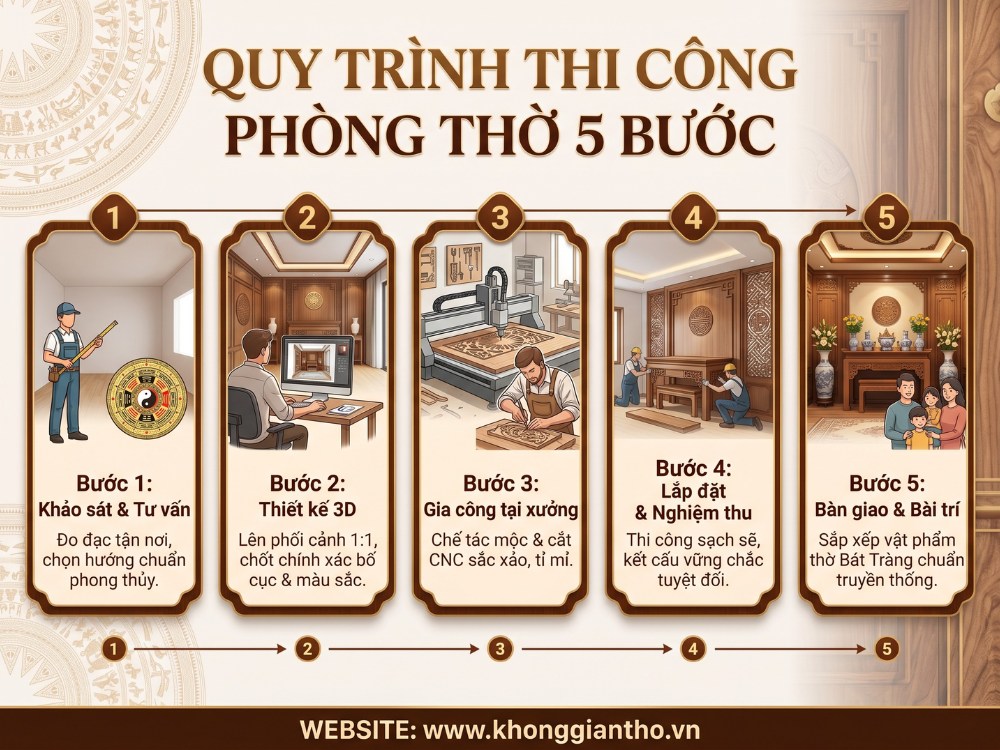 Quy trình 5 bước thi công phòng thờ